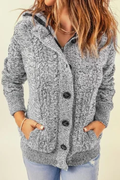 Hot Dear-Lover Long Sleeve Button-up Hooded Cardigans Dark Gray