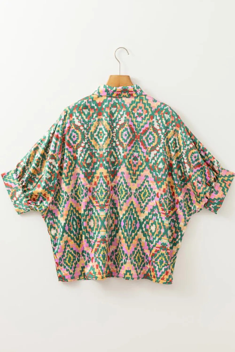 Best Dear-Lover Abstract Print Half Sleeve Button up Loose Shirt Dark Green