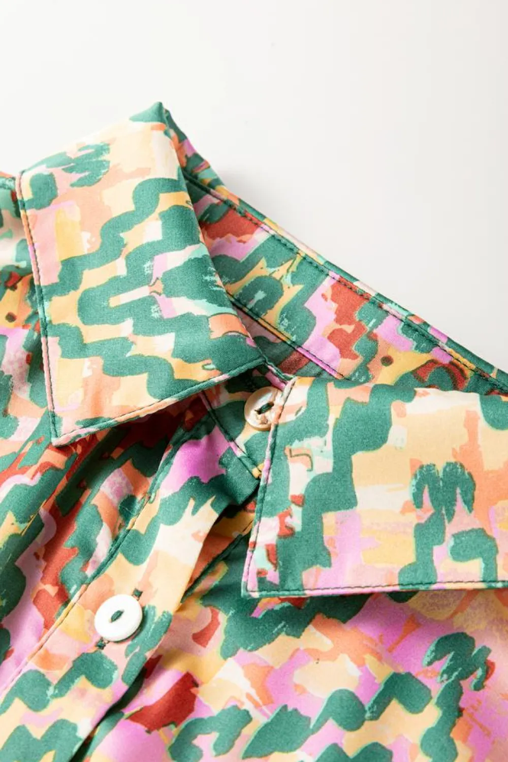 Best Dear-Lover Abstract Print Half Sleeve Button up Loose Shirt Dark Green