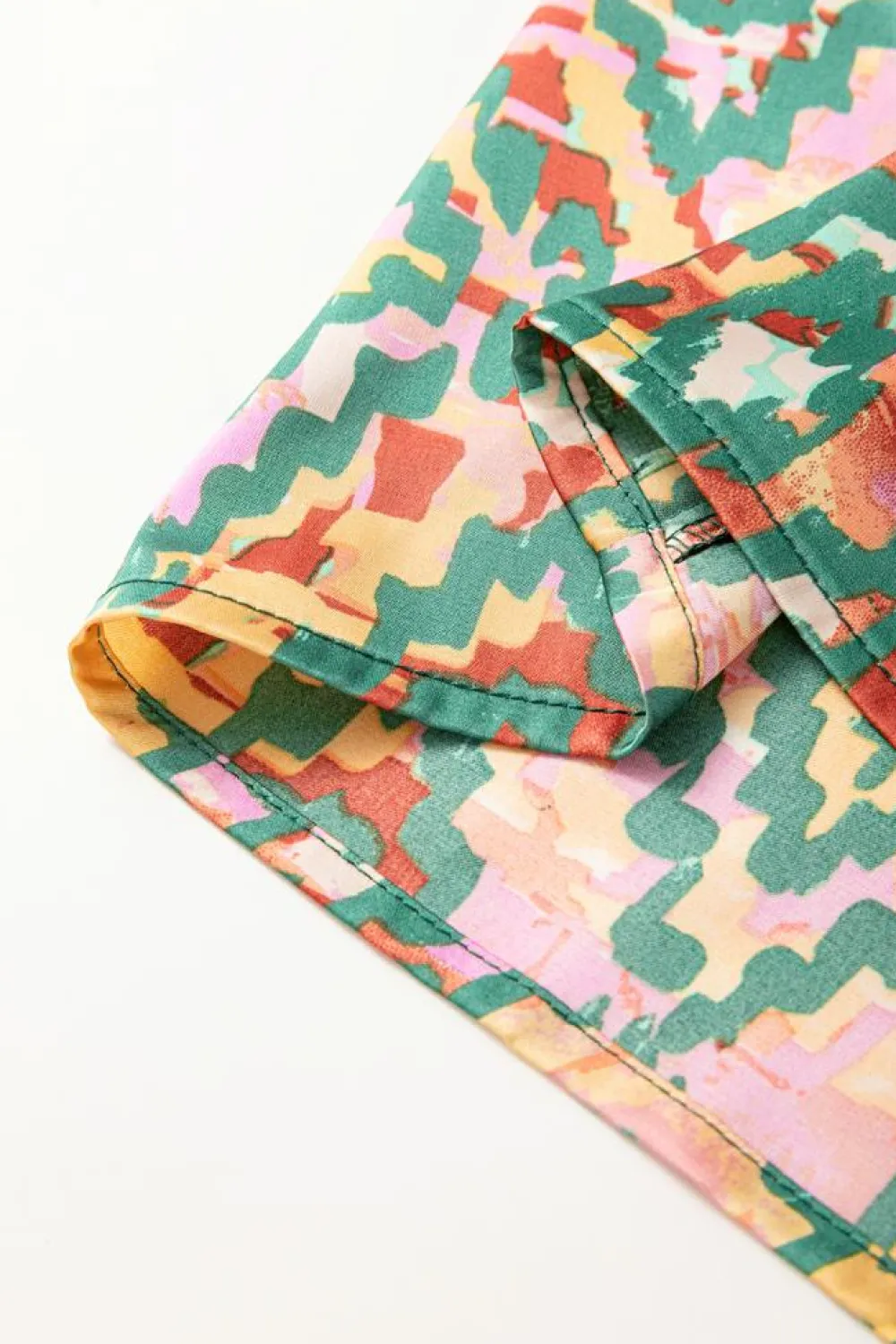 Best Dear-Lover Abstract Print Half Sleeve Button up Loose Shirt Dark Green