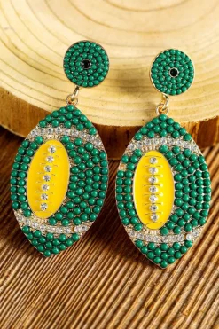 Outlet Dear-Lover Beaded Rhinestone Rugby Football Drop Earrings Dark Green