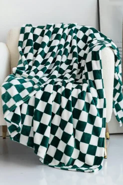 Fashion Dear-Lover Checkerboard Printed Soft Throw Blanket 120*200cm Dark Green