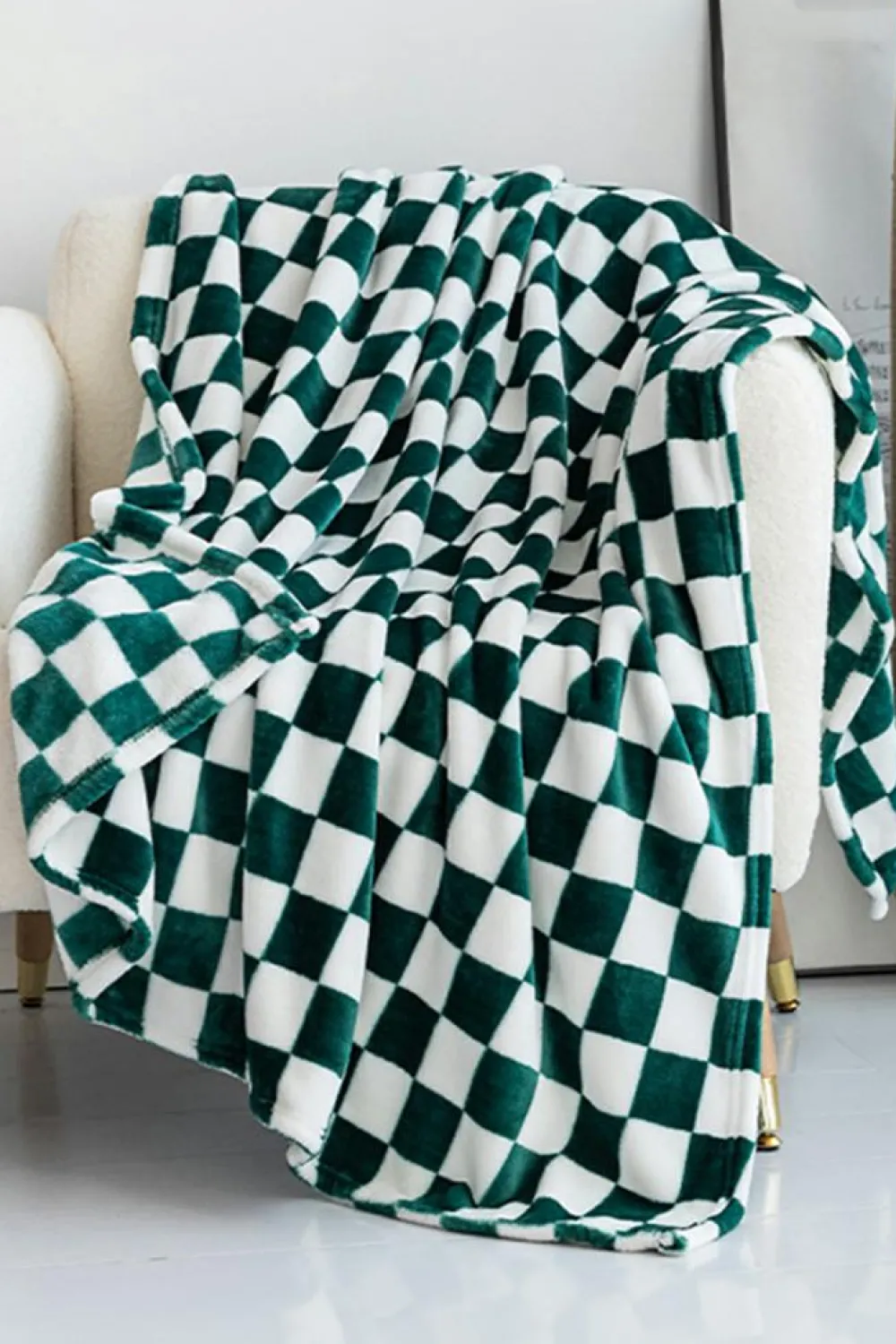 Fashion Dear-Lover Checkerboard Printed Soft Throw Blanket 120*200cm Dark Green