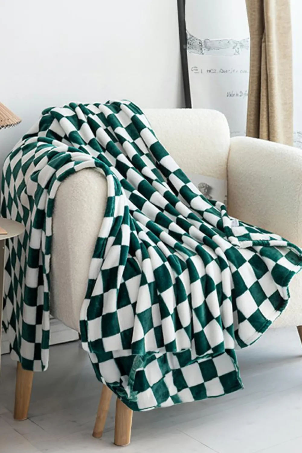 Fashion Dear-Lover Checkerboard Printed Soft Throw Blanket 120*200cm Dark Green