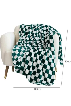 Fashion Dear-Lover Checkerboard Printed Soft Throw Blanket 120*200cm Dark Green