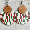 Outlet Dear-Lover Christmas Checker Graphic Wooden Earrings Dark Green