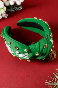 Hot Dear-Lover Christmas Rice Beaded Rhinestone Wide Headband Dark Green