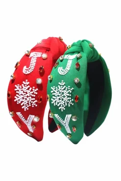 Hot Dear-Lover Christmas Rice Beaded Rhinestone Wide Headband Dark Green
