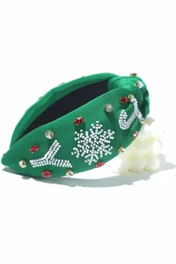 Hot Dear-Lover Christmas Rice Beaded Rhinestone Wide Headband Dark Green