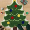 Clearance Dear-Lover Christmas Tree Shape Non-Slip Plush Carpet Dark Green