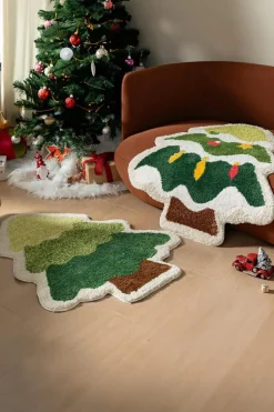 Clearance Dear-Lover Christmas Tree Shape Non-Slip Plush Carpet Dark Green