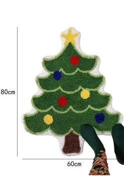 Clearance Dear-Lover Christmas Tree Shape Non-Slip Plush Carpet Dark Green