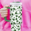 Clearance Dear-Lover Clover Print Thermos Cup with Handle 40oz Dark Green