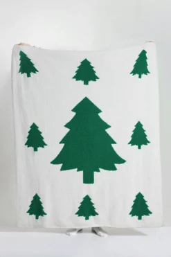 Fashion Dear-Lover Colorblock Christmas Tree Printed Blanket Dark Green