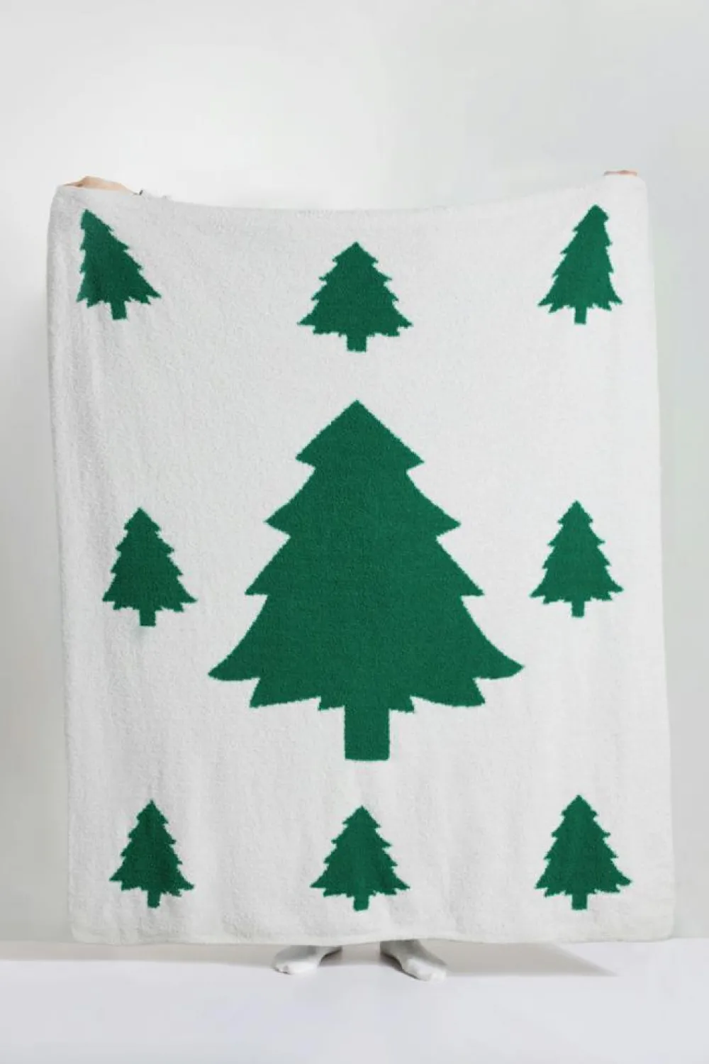 Fashion Dear-Lover Colorblock Christmas Tree Printed Blanket Dark Green