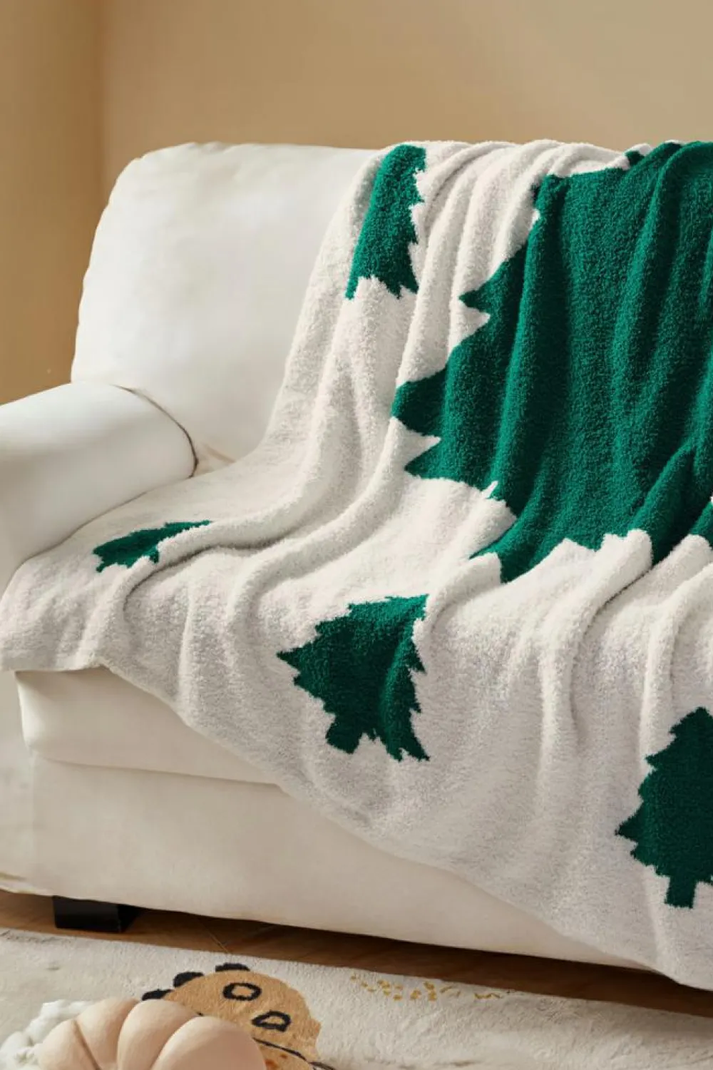 Fashion Dear-Lover Colorblock Christmas Tree Printed Blanket Dark Green
