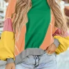 Online Dear-Lover Colorblock Patchwork Exposed Stitching Oversize Top Dark Green