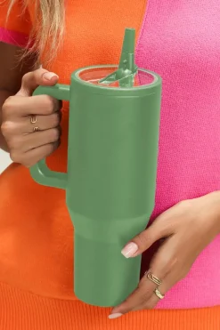 New Dear-Lover Frosted Stainless Handle Large Vacuum Cup with Straw 40oz Dark Green