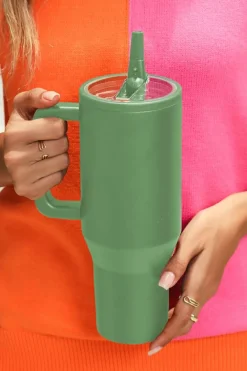 New Dear-Lover Frosted Stainless Handle Large Vacuum Cup with Straw 40oz Dark Green