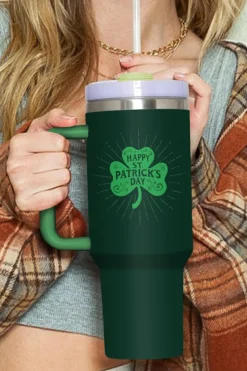Fashion Dear-Lover HAPPY ST PATRICKS DAY Clover Printed Tumbler 40oz Dark Green
