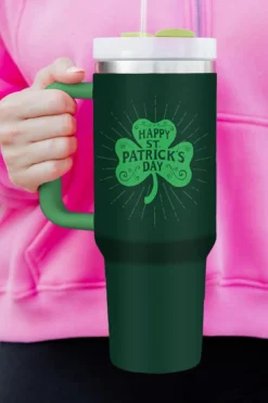 Fashion Dear-Lover HAPPY ST PATRICKS DAY Clover Printed Tumbler 40oz Dark Green