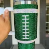 New Dear-Lover Rhinestone Rugby Football Handle Vacuum Cup 40oz Dark Green