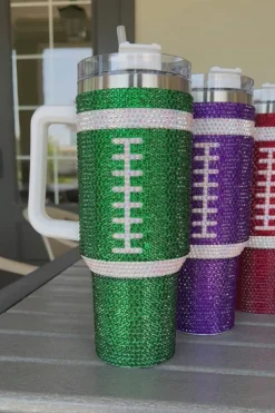 New Dear-Lover Rhinestone Rugby Football Handle Vacuum Cup 40oz Dark Green