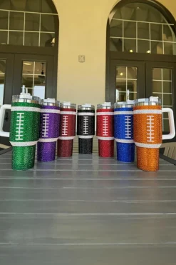 New Dear-Lover Rhinestone Rugby Football Handle Vacuum Cup 40oz Dark Green