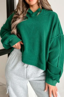 Hot Dear-Lover Sherpa Fleece Drop Shoulder Hoodie Dark Green