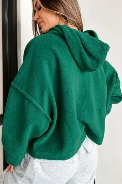 Hot Dear-Lover Sherpa Fleece Drop Shoulder Hoodie Dark Green