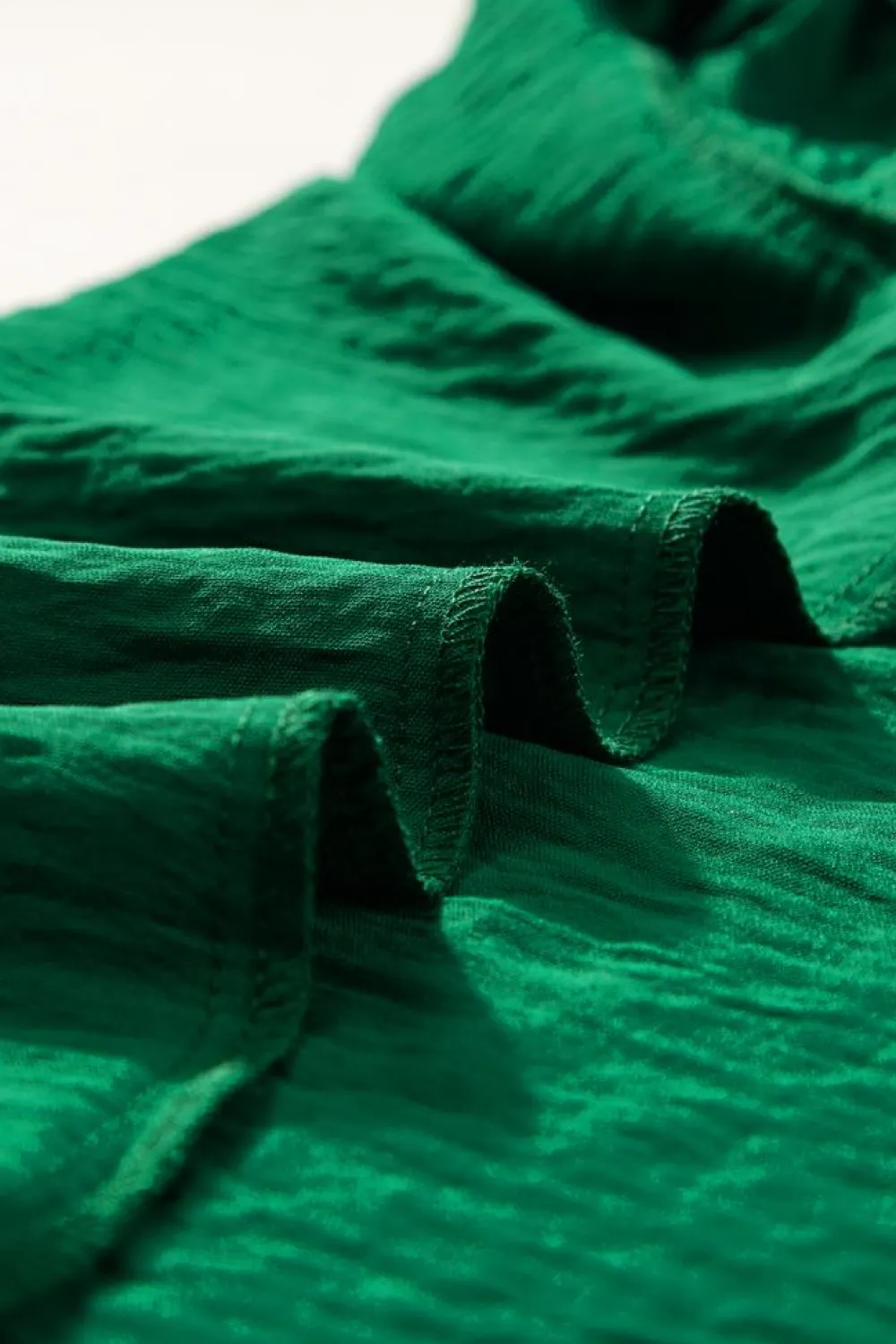 Clearance Dear-Lover Solid Color Textured Pleated Flutter Sleeve Blouse Dark Green