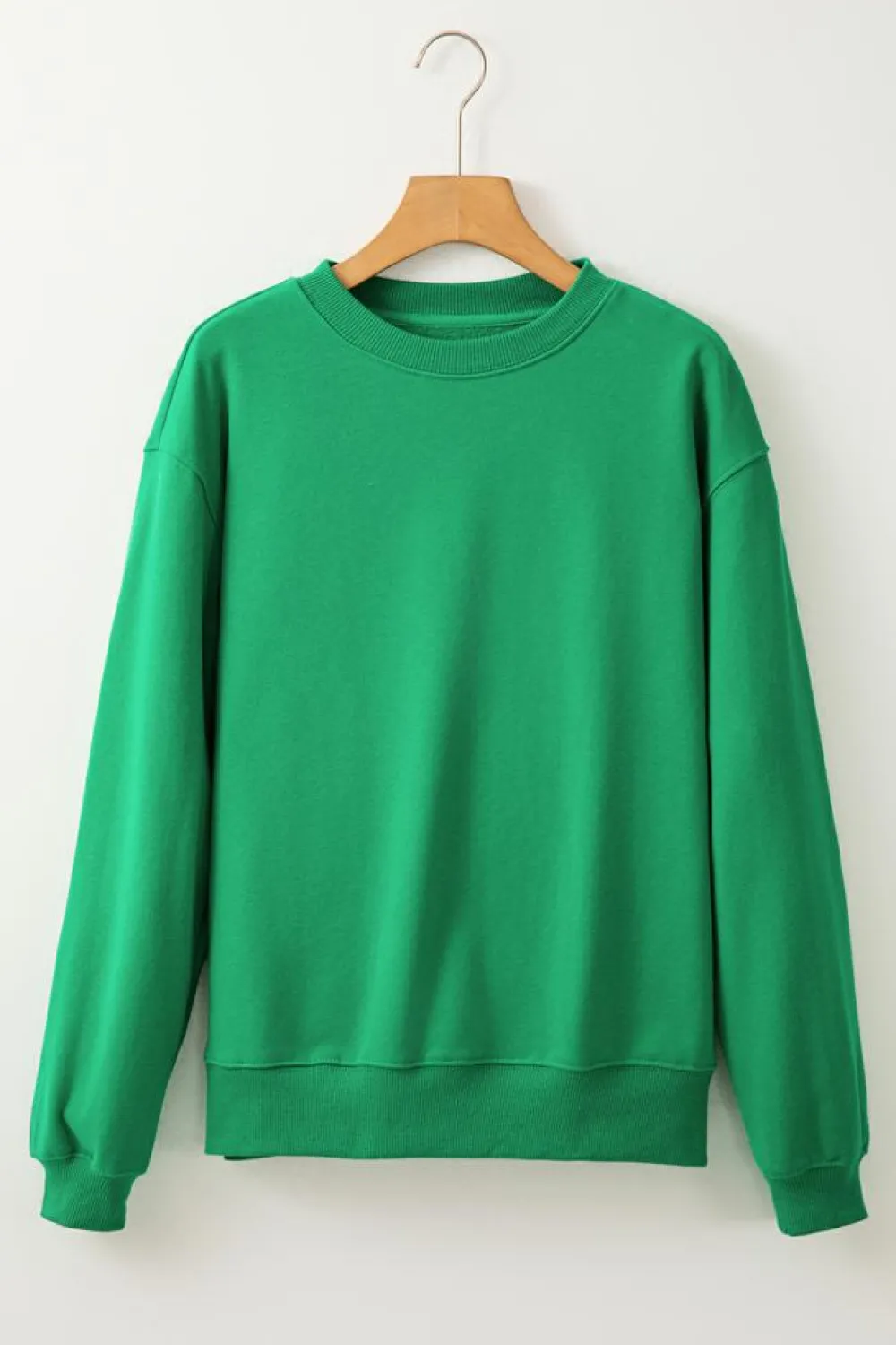Outlet Dear-Lover Solid Fleece Lined Drop Shoulder Terry Sweatshirt Dark Green