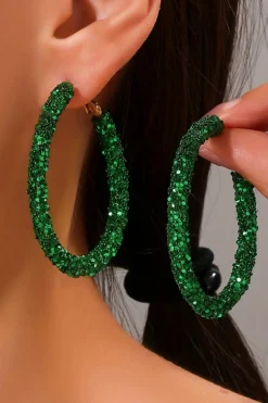 Best Dear-Lover St. Patricks Fashion Daring Sequin Loop Earrings Dark Green