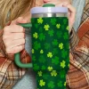 Hot Dear-Lover St. Patricks Shamrock Print Handle Vacuum Cup 1200ml Dark Green