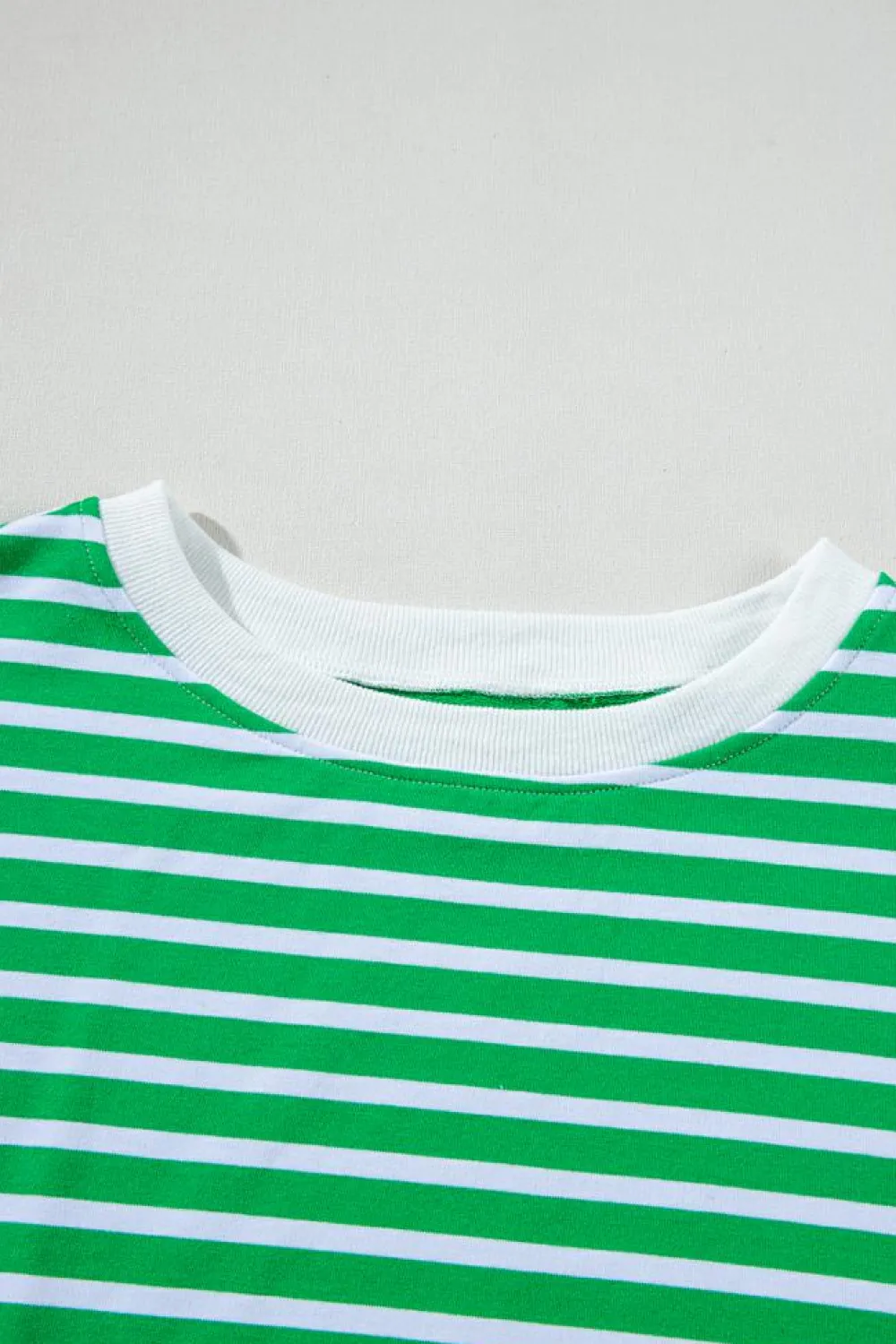 Best Dear-Lover Striped Cap Sleeve Tee and Shorts Set Dark Green