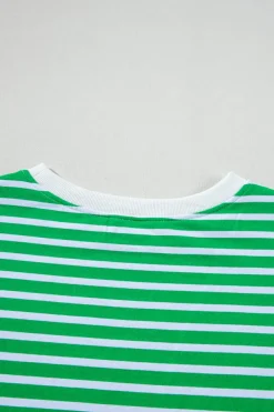 Best Dear-Lover Striped Cap Sleeve Tee and Shorts Set Dark Green