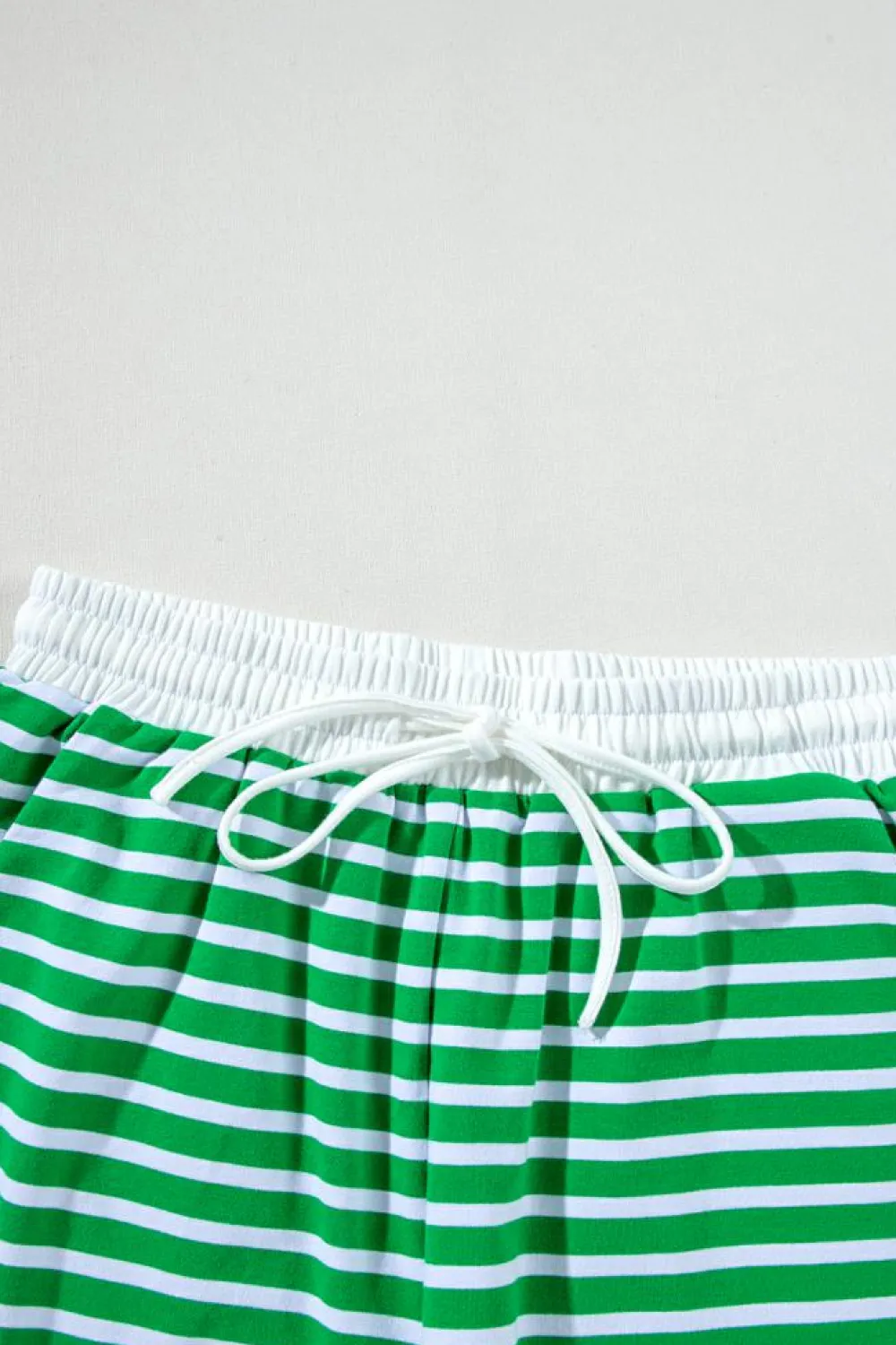 Best Dear-Lover Striped Cap Sleeve Tee and Shorts Set Dark Green