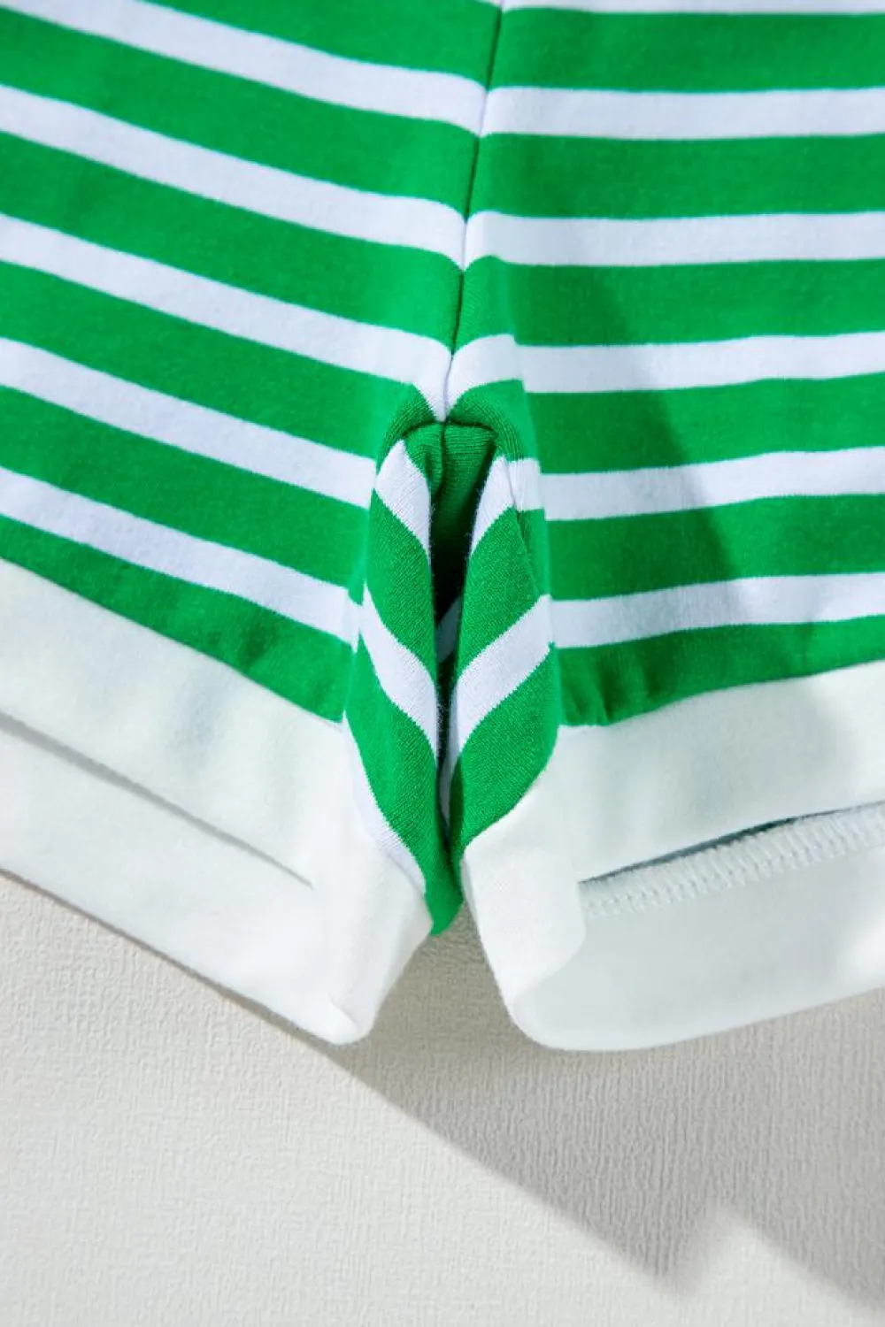 Best Dear-Lover Striped Cap Sleeve Tee and Shorts Set Dark Green