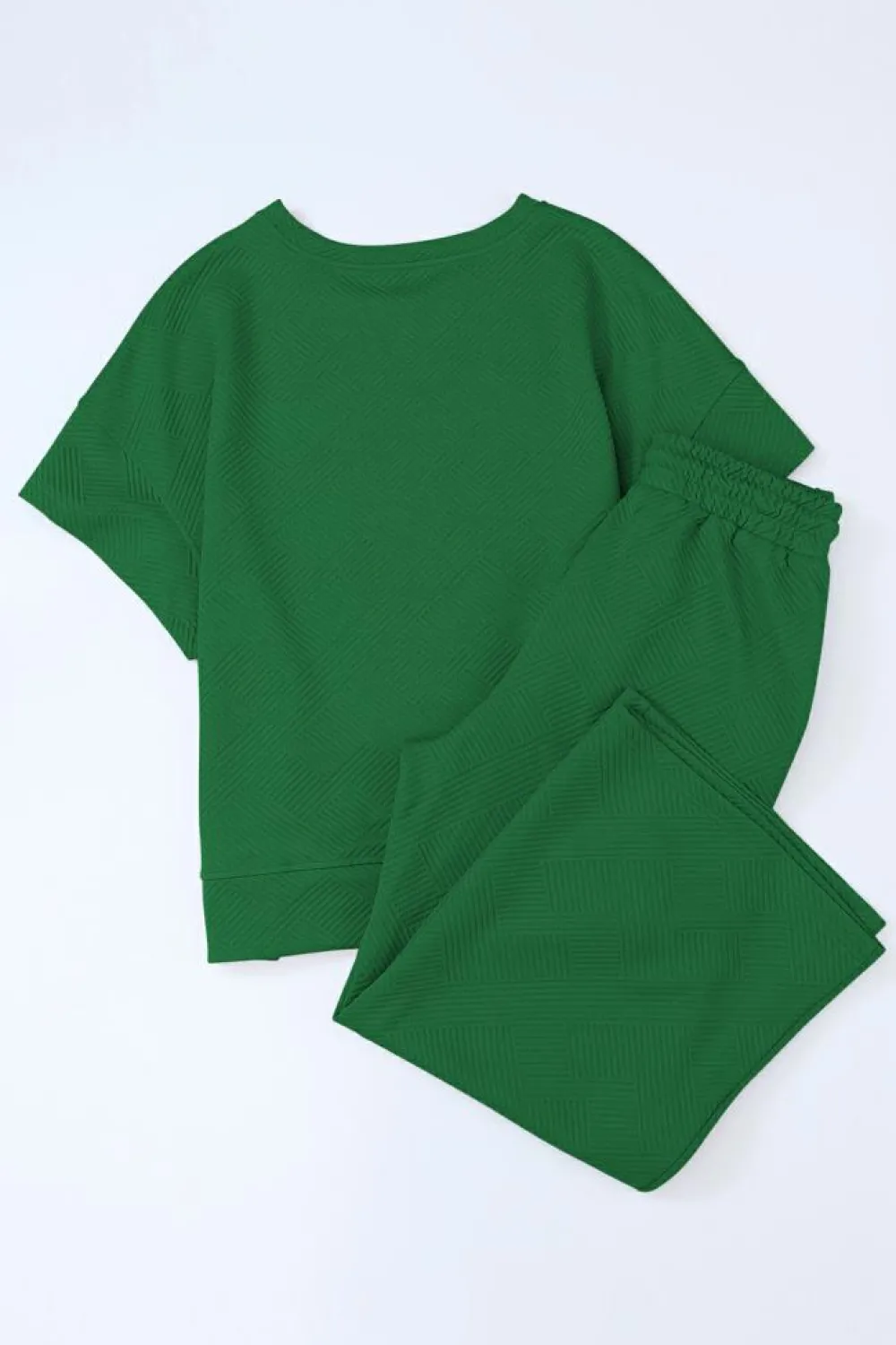 Sale Dear-Lover Textured Loose Fit T Shirt and Drawstring Pants Set Dark Green