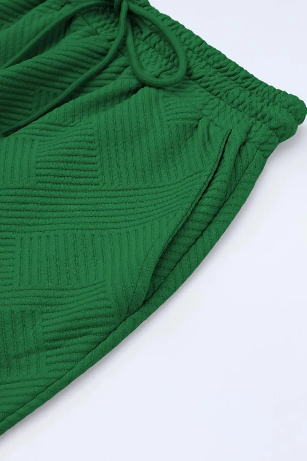Sale Dear-Lover Textured Loose Fit T Shirt and Drawstring Pants Set Dark Green