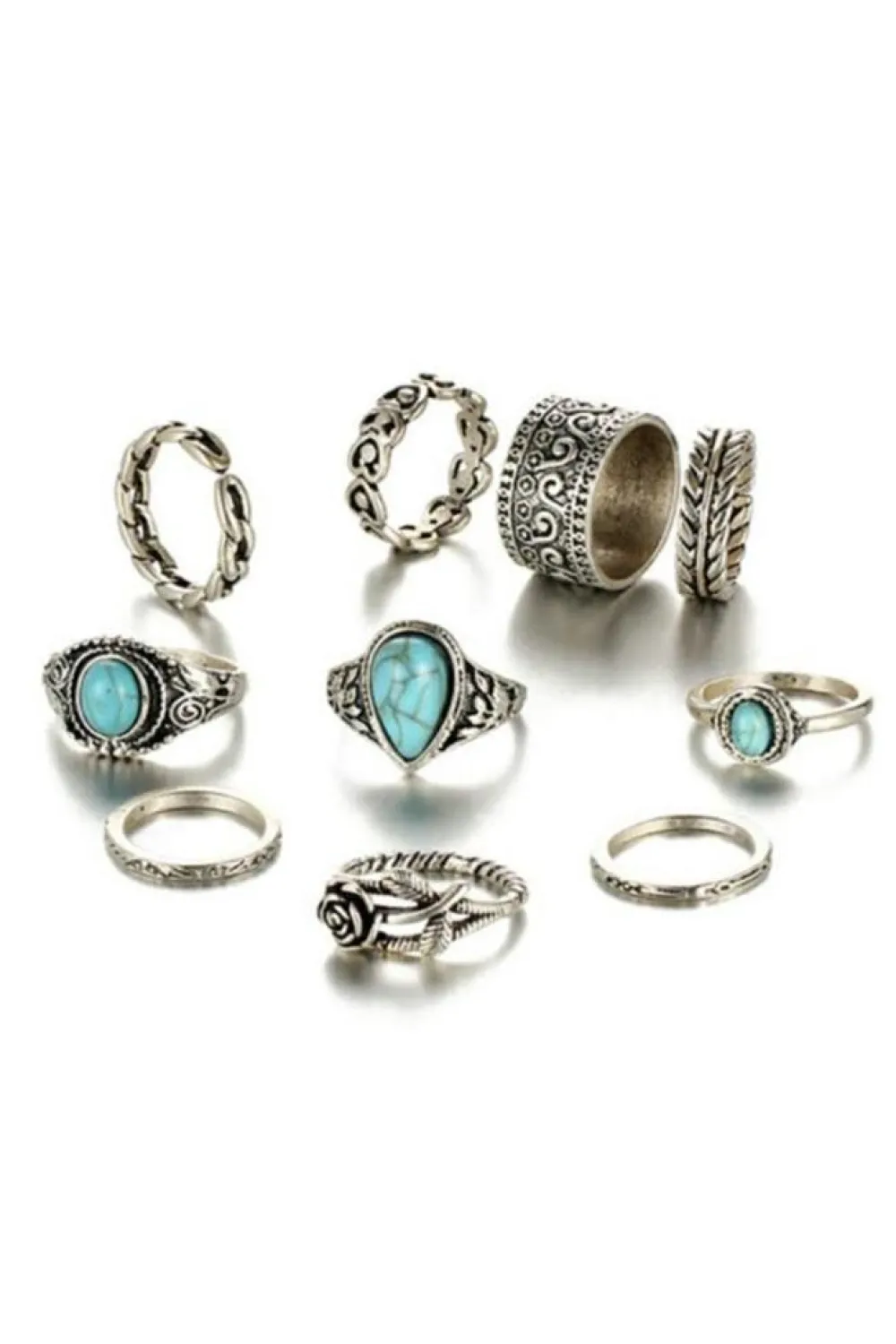 Clearance Dear-Lover Vintage Turquoise Decor 10Pcs Rings Set Dark Green