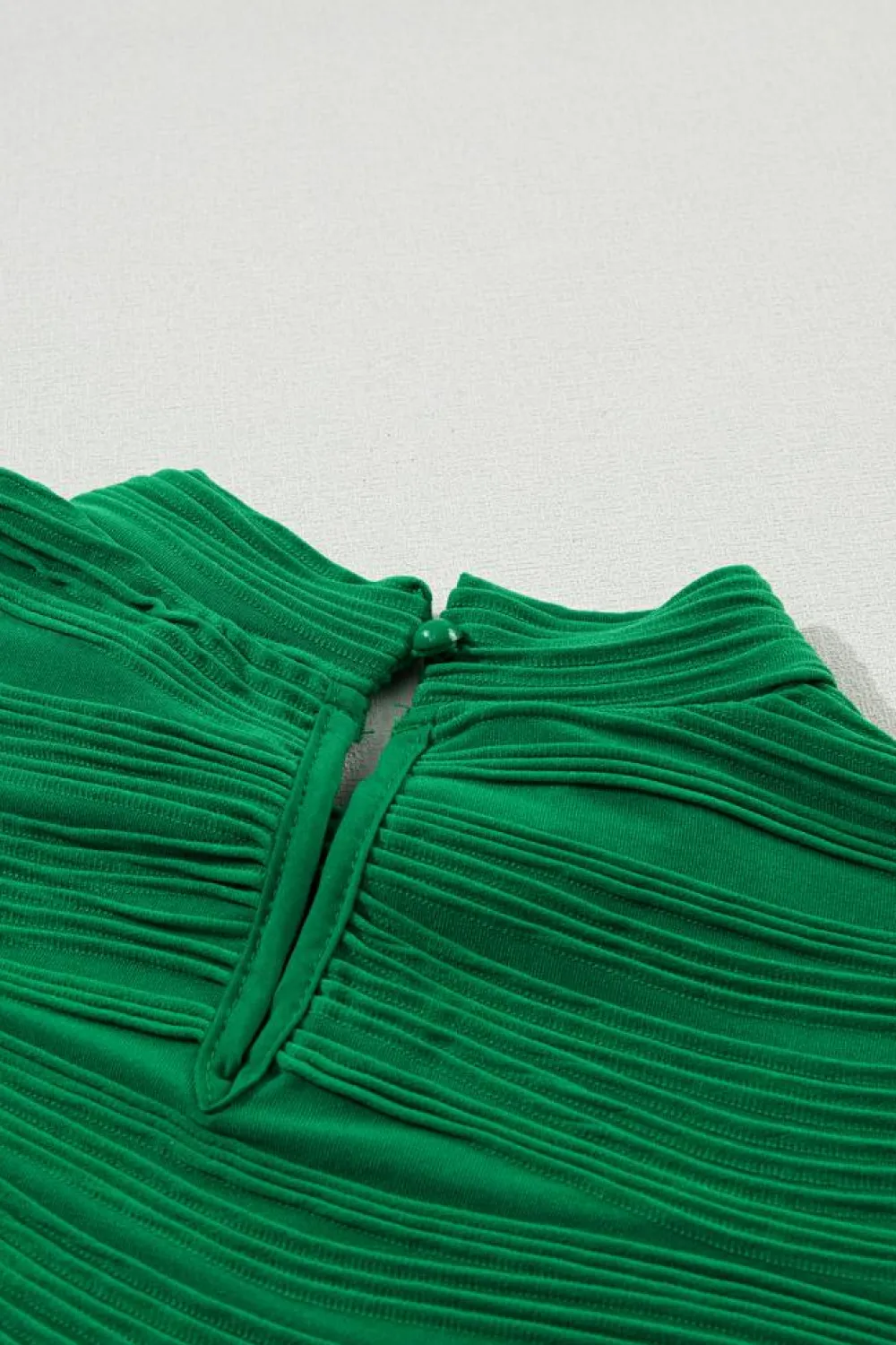 Fashion Dear-Lover Wavy Textured Mock Neck Cap Sleeve Top Dark Green