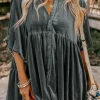 Discount Dear-Lover 3/4 Sleeve Tunic Babydoll Velvet Shirt Dark Grey