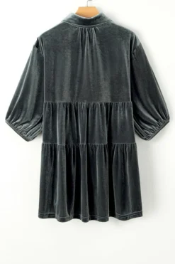 Discount Dear-Lover 3/4 Sleeve Tunic Babydoll Velvet Shirt Dark Grey