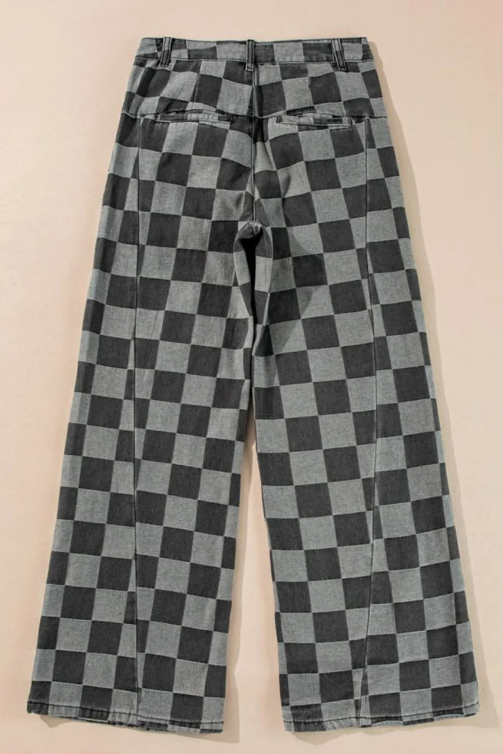 Hot Dear-Lover Checkered Denim Wide Leg Jeans Dark Grey