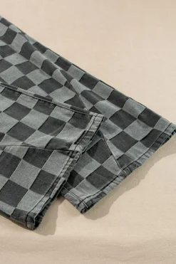 Hot Dear-Lover Checkered Denim Wide Leg Jeans Dark Grey