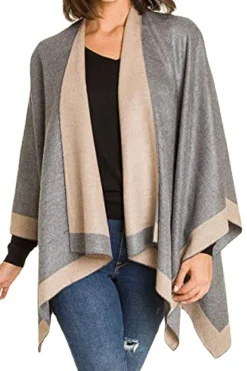 Discount Dear-Lover Color Block Wrap Shawl Dark Grey