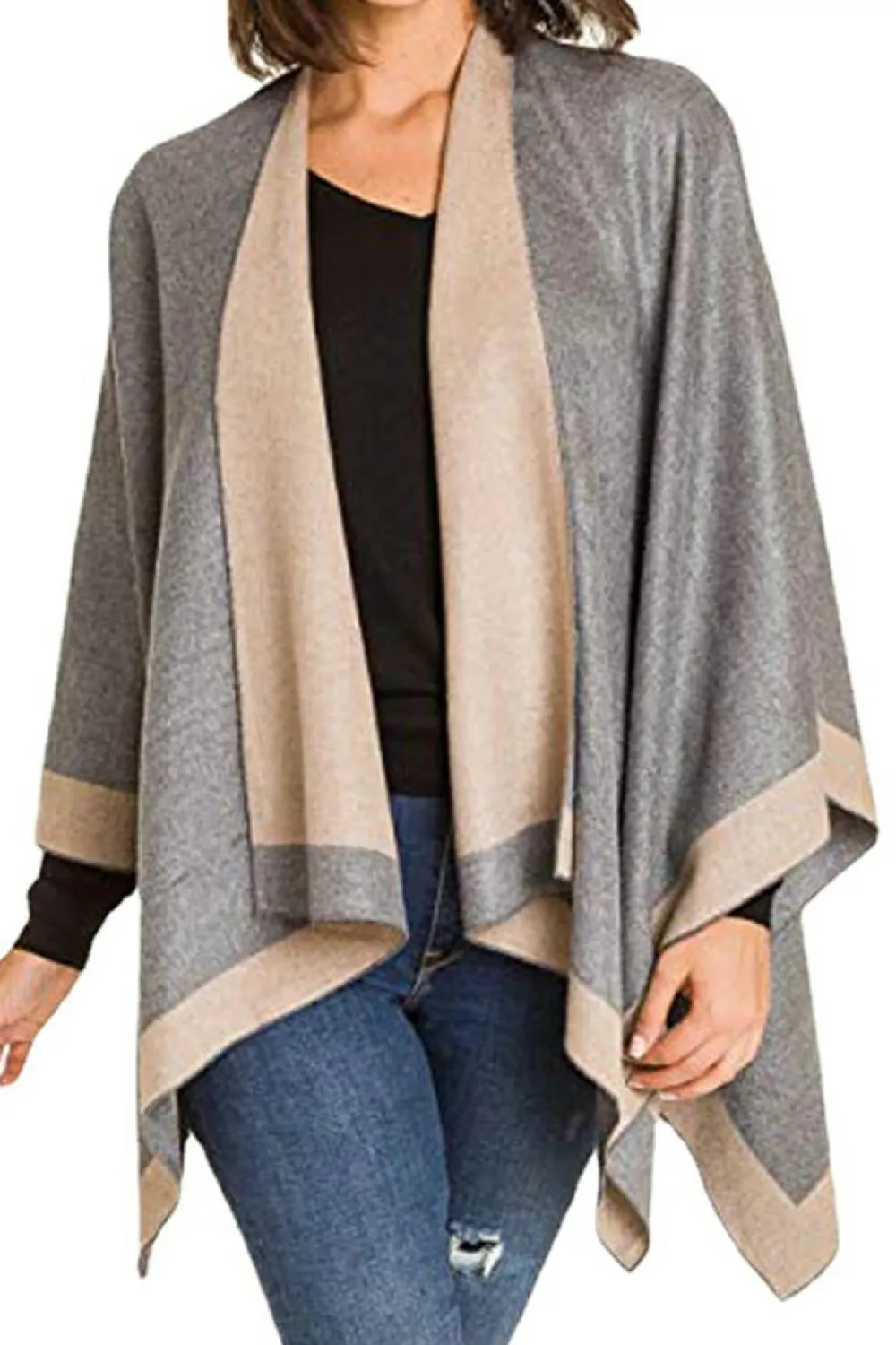 Discount Dear-Lover Color Block Wrap Shawl Dark Grey