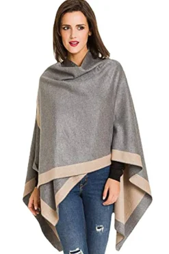 Discount Dear-Lover Color Block Wrap Shawl Dark Grey