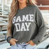 Sale Dear-Lover Corded GAME DAY Graphic Long Sleeve Crewneck Top Dark Grey